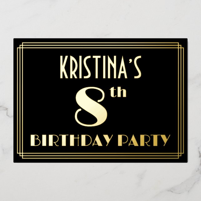 8th Birthday Party: Art Deco Look “8”, w/ Name (Front)