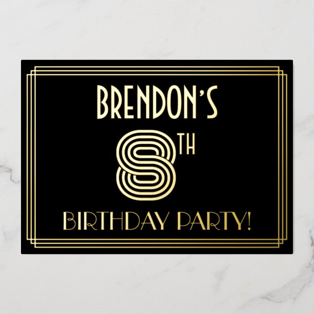 8th Birthday Party — Art Deco Style “8” + Name (Front)