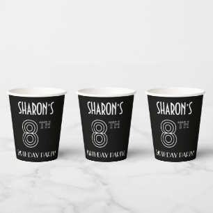 8th Birthday Party: Art Deco Style + Custom Name Paper Cups