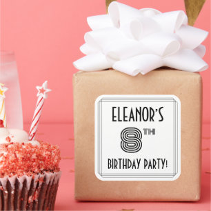 8th Birthday Party: Art Deco Style + Custom Name Square Sticker