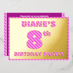 8th Birthday Party — Bold, Fun, Pink Stripes # 8