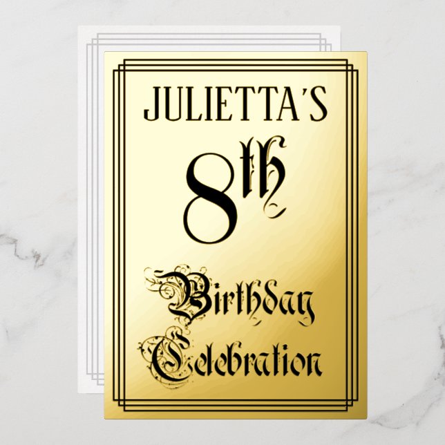 8th Birthday Party — Elegant Script + Custom Name (Front/Back)
