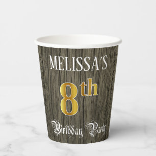 8th Birthday Party — Faux Gold & Faux Wood Looks Paper Cups