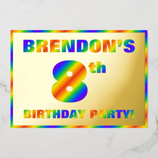 8th Birthday Party — Fun, Rainbow Spectrum “8” (Front)