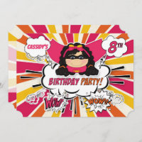 8th Birthday Party Girls Superhero Pink Comic Invi