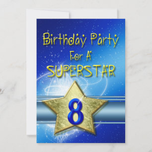 8th Birthday party Invitation for a Superstar.