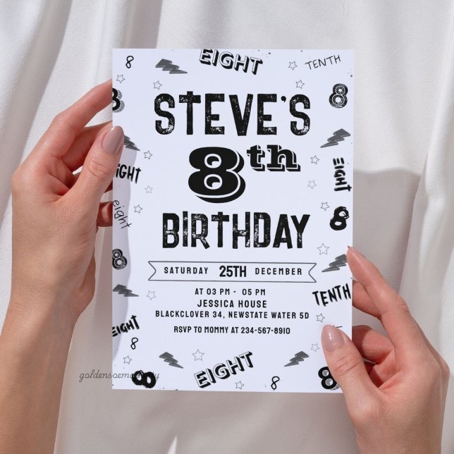 8th Birthday Party Number Alphabet Invitation (8th Birthday Party Number Alphabet Invitation)
