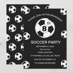 8th Birthday Party Soccer Black Boys Sports Invitation