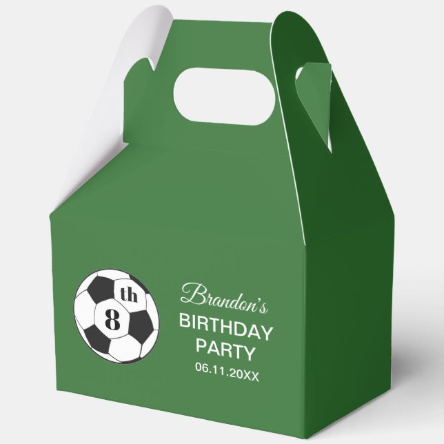 8th Birthday Party Soccer Green Boys Sports Favour Box (Front)