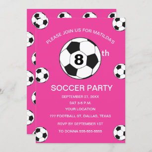 8th Birthday Party Soccer Pink Girls Sports Invitation