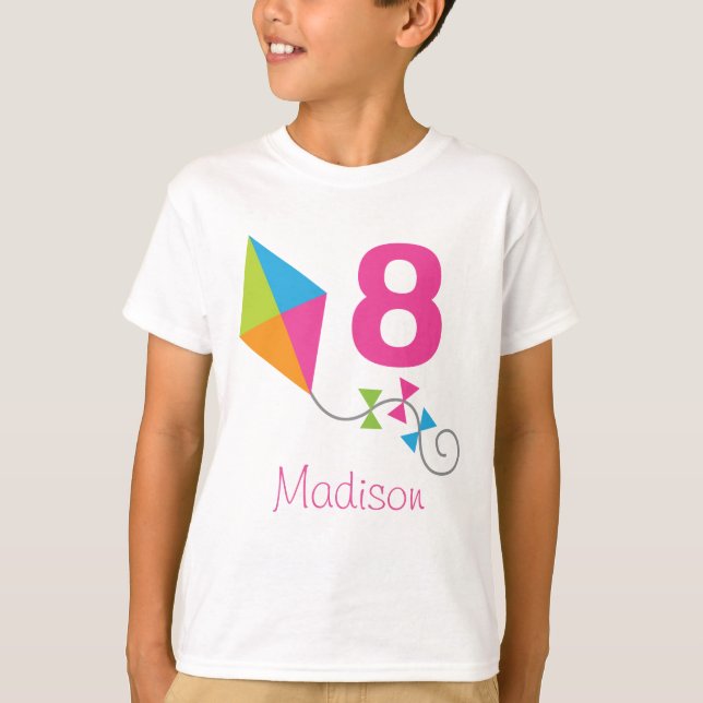 8th Birthday Personalised Kite Design Party Tshirt (Front)