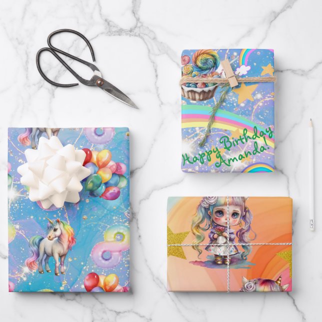 8th birthday personalized Unicorn gift wrap (Front)