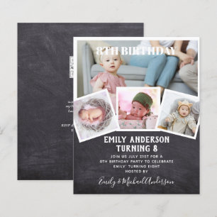 8TH Birthday Photo Collage Invite Boy Girl Mixed