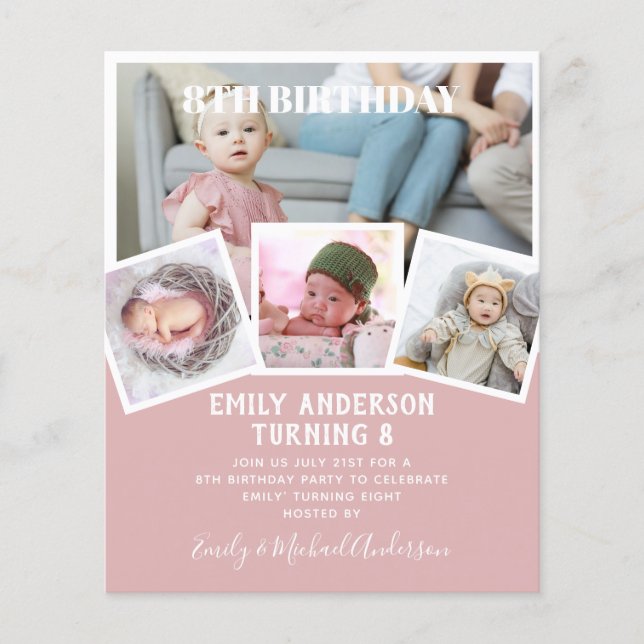 8TH Birthday Photo Collage Invite Boy Girl Mixed Flyer (Front)