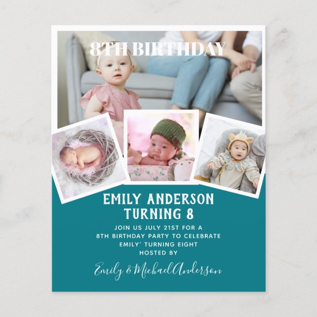 8TH Birthday Photo Collage Invite Boy Girl Mixed Flyer (Front)