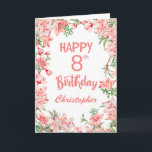 8th Birthday Pink Peach Peonies Watercolor Floral  Card<br><div class="desc">8th Birthday Pink Peach Peonies Watercolor Floral Birthday Card. For further customisation,  please click the "Customise it" button and use our design tool to modify this template.</div>