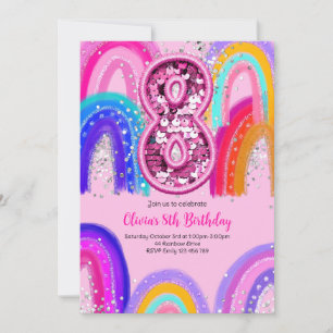 8th Birthday Rainbow Pink Party Invitation