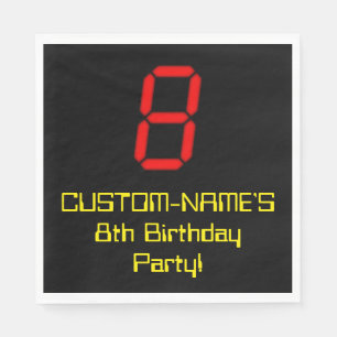 8th Birthday: Red Digital Clock Style "8" + Name Napkin