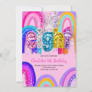 8th Birthday Sequin Rainbow Party Invitation