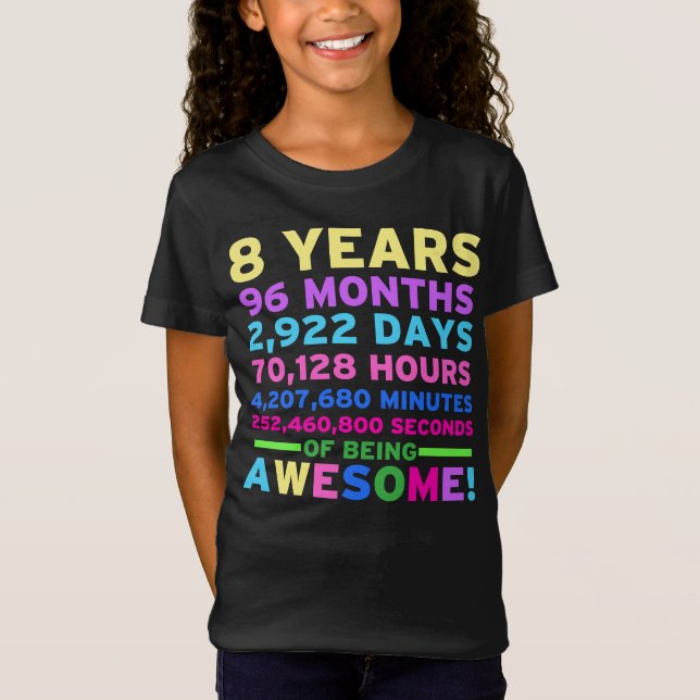 8th Birthday Shirt Boy Girl Eight Years of Awesome (Front)