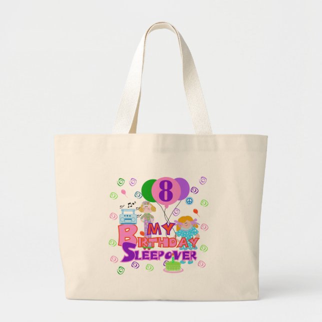 8th Birthday Sleepover Large Tote Bag (Front)