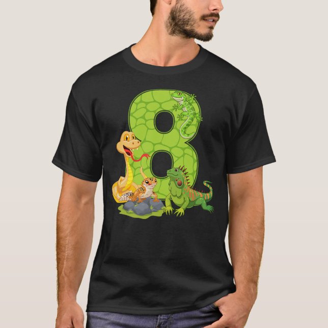 8th Birthday Snake Lizard Reptile 8 Year Old Birth T-Shirt (Front)