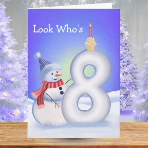 8th Birthday Snowman with a Snowy Eight Card