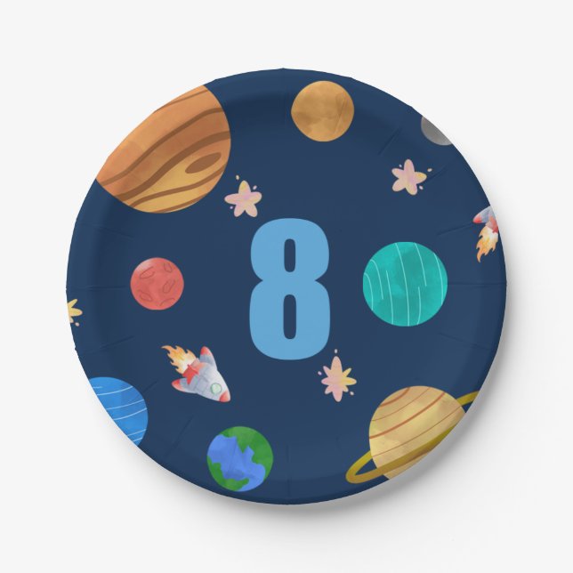 8th Birthday Solar System Planets Paper Plate (Front)