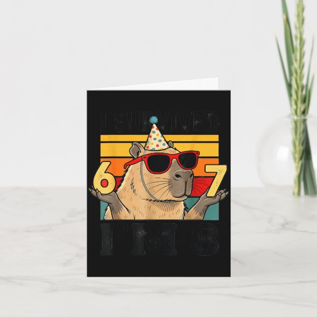 8th birthday survived 67 8 funny capybara kid card (Front)