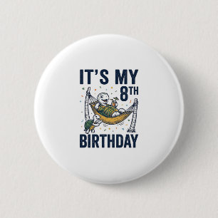 8th Birthday Turtle Hammock Vintage Engraving Desi 6 Cm Round Badge