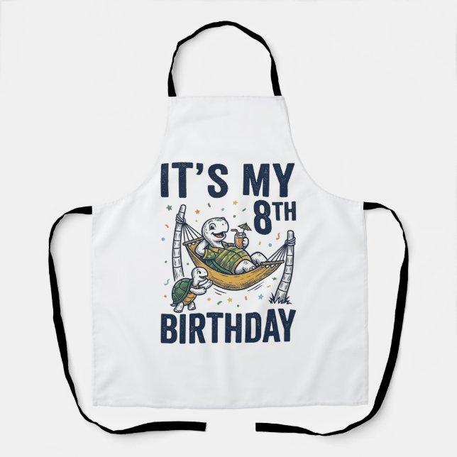 8th Birthday Turtle Hammock Vintage Engraving Desi Apron (Front)