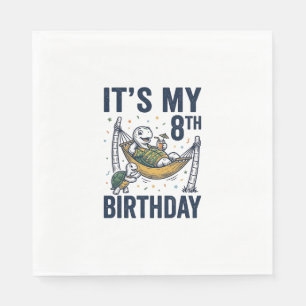 8th Birthday Turtle Hammock Vintage Engraving Desi Napkin