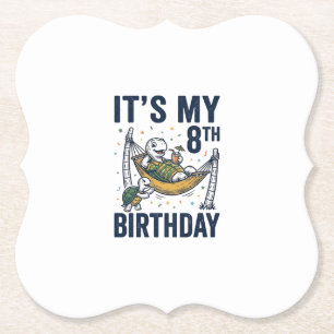 8th Birthday Turtle Hammock Vintage Engraving Desi Paper Coaster