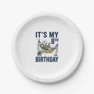 8th Birthday Turtle Hammock Vintage Engraving Desi Paper Plate