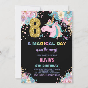 8th Birthday Unicorn Birthday Invitations
