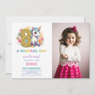 8th Birthday Unicorn Birthday Invitations photo