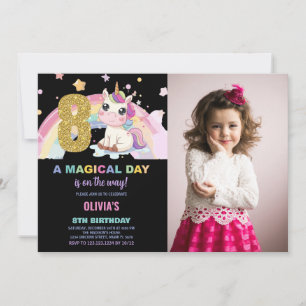8th Birthday Unicorn Birthday Invitations photo