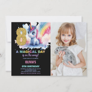 8th Birthday Unicorn Birthday Invitations photo