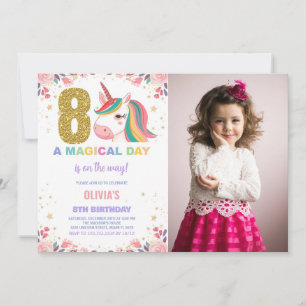8th Birthday Unicorn Birthday Invitations photo