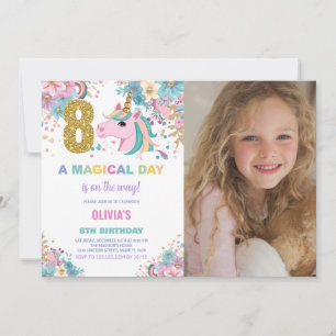 8th Birthday Unicorn Birthday Invitations photo