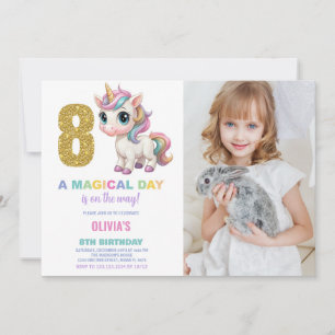 8th Birthday Unicorn Birthday Invitations photo
