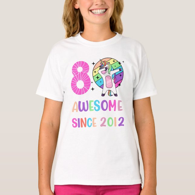 8th Birthday Unicorn Dabbing, 8 Years Old T-Shirt (Front)