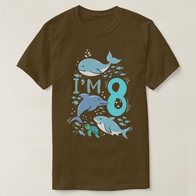 8th Birthday whale dolphin shark T-Shirt (Design Front)