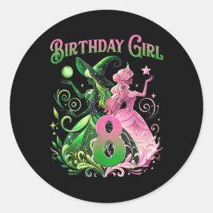 8th Birthday Witch Pink And Green 8 Years Old Birt Classic Round Sticker