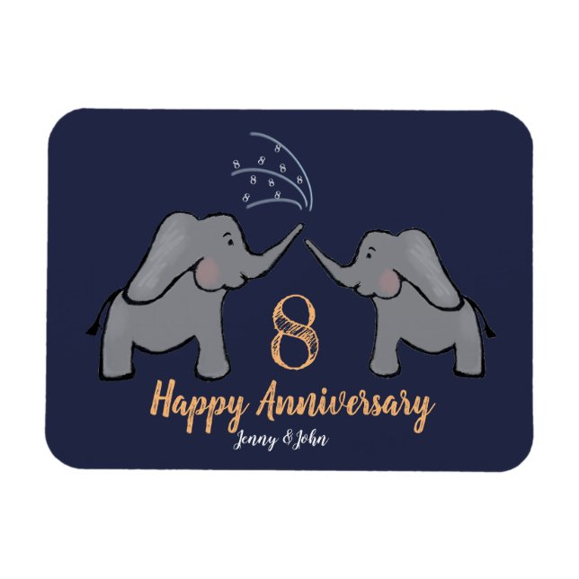 8th bronze wedding anniversary cute elephant card magnet (Horizontal)
