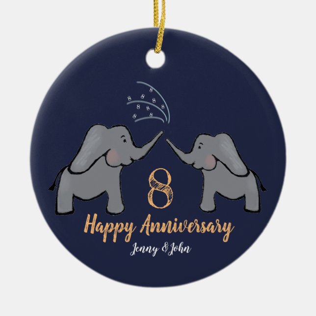 8th bronze wedding anniversary elephant couple ceramic tree decoration (Front)