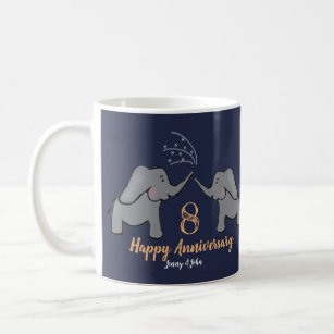 8th bronze wedding anniversary elephant navy coffee mug