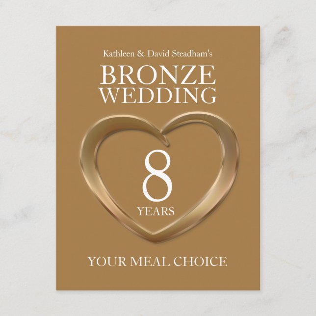 8th Bronze Wedding Anniversary meal choice Enclosure Card (Front)