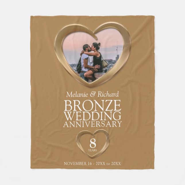 8th bronze wedding anniversary photo heart fleece blanket (Front)