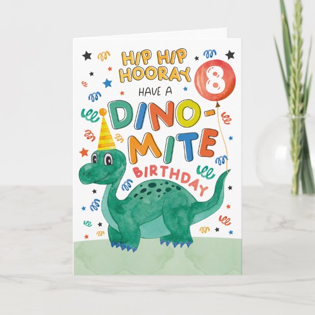 8th Dinosaur Birthday Card | Printable Dinosaur (Front)